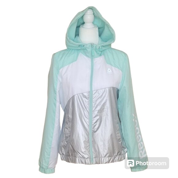 Reebok Mint Metallic Hooded Polar Fleece Lined Track Jacket Windbreaker NEW - Picture 7 of 15